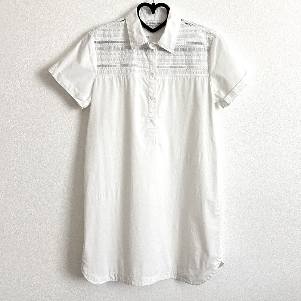 Cupcakes & Cashmere White Embroidered Cotton Collared Shirttail Mini Dress Sz S - Picture 2 of 9